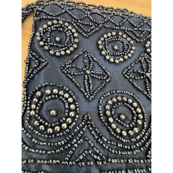 Midnight Blue Beaded Evening Bag with Fringe Braided Strap Y2K Vintage Inspired - Picture 2 of 5